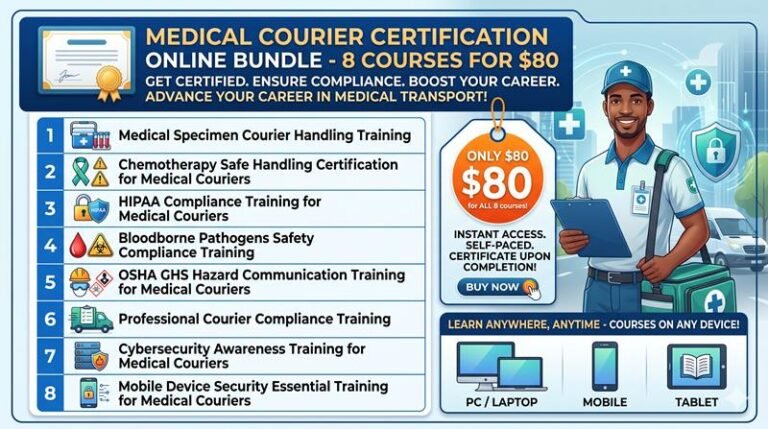 Medical Courier Certification Online Bundle – 8 Courses for $80