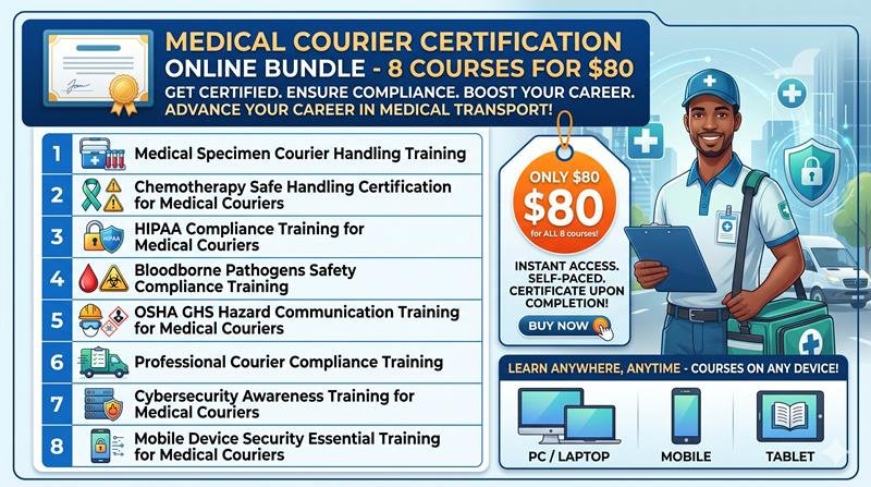 Medical Courier Certification Online Bundle – 8 Courses for $80